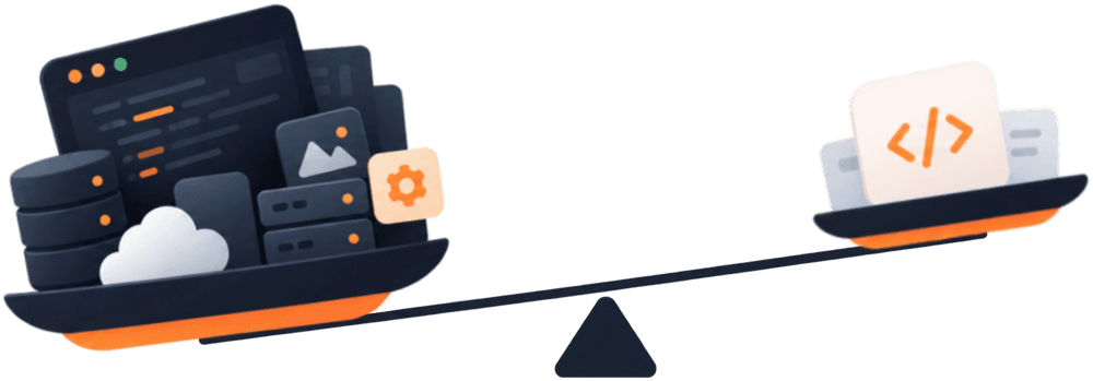 A seesaw: a big app full of parts weighs more than a small one